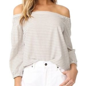 MADEWELL Off-the-Shoulder Top, Blue/Striped, XS